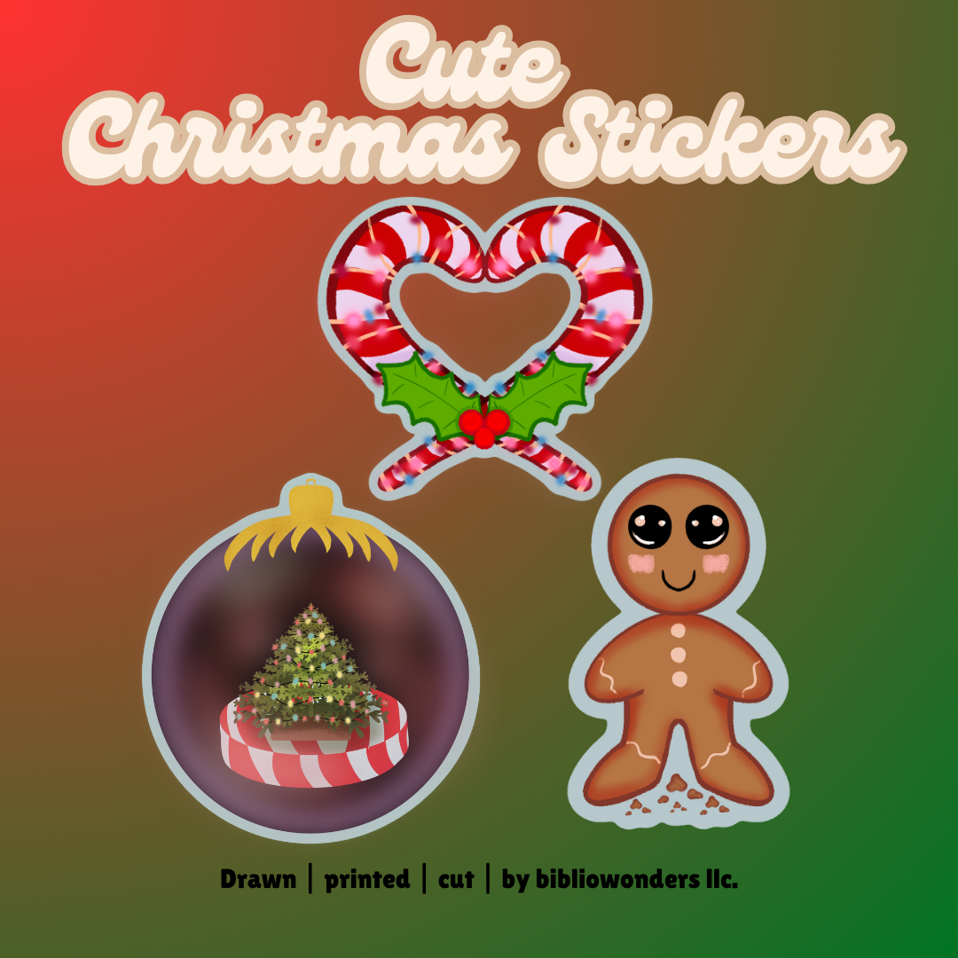 Cute Variety Festive Christmas Stickers | Adorable Gingerbread Man, Ornament, Candy Cane Heart