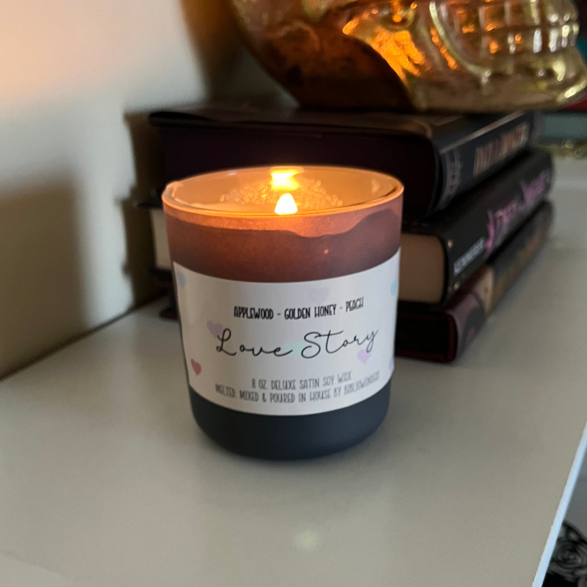Love Story | 8oz. Deluxe Satin Soy Wax Candle | Applewood - Golden Honey - Peach