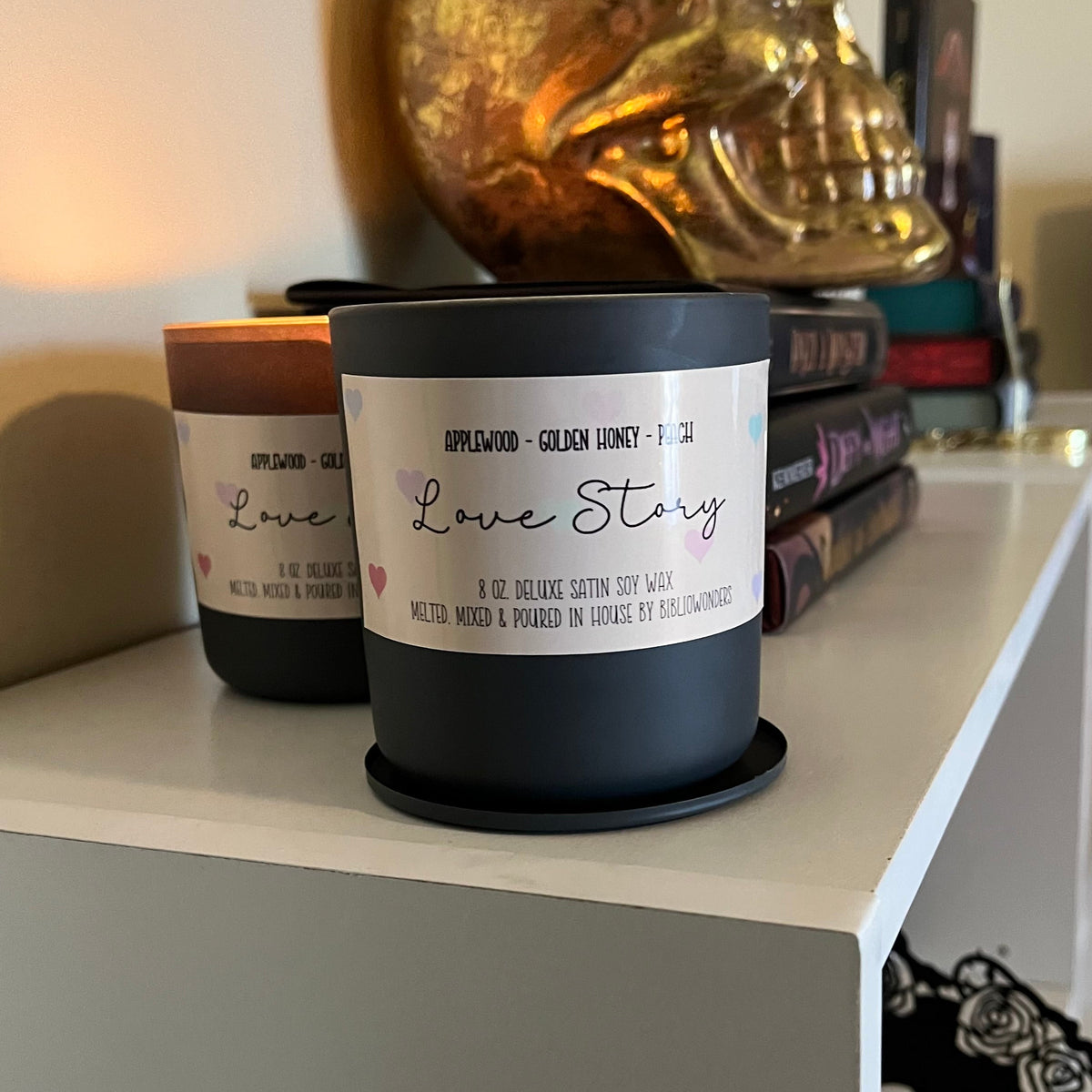 Love Story | 8oz. Deluxe Satin Soy Wax Candle | Applewood - Golden Honey - Peach