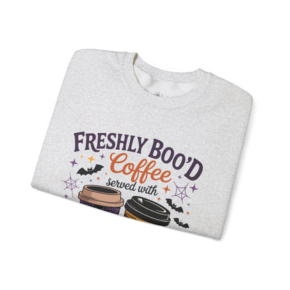 Halloween Coffee Sweatshirt, Cozy Fall Top, Spooky Gift, Unisex Crewneck, Autumn Fashion