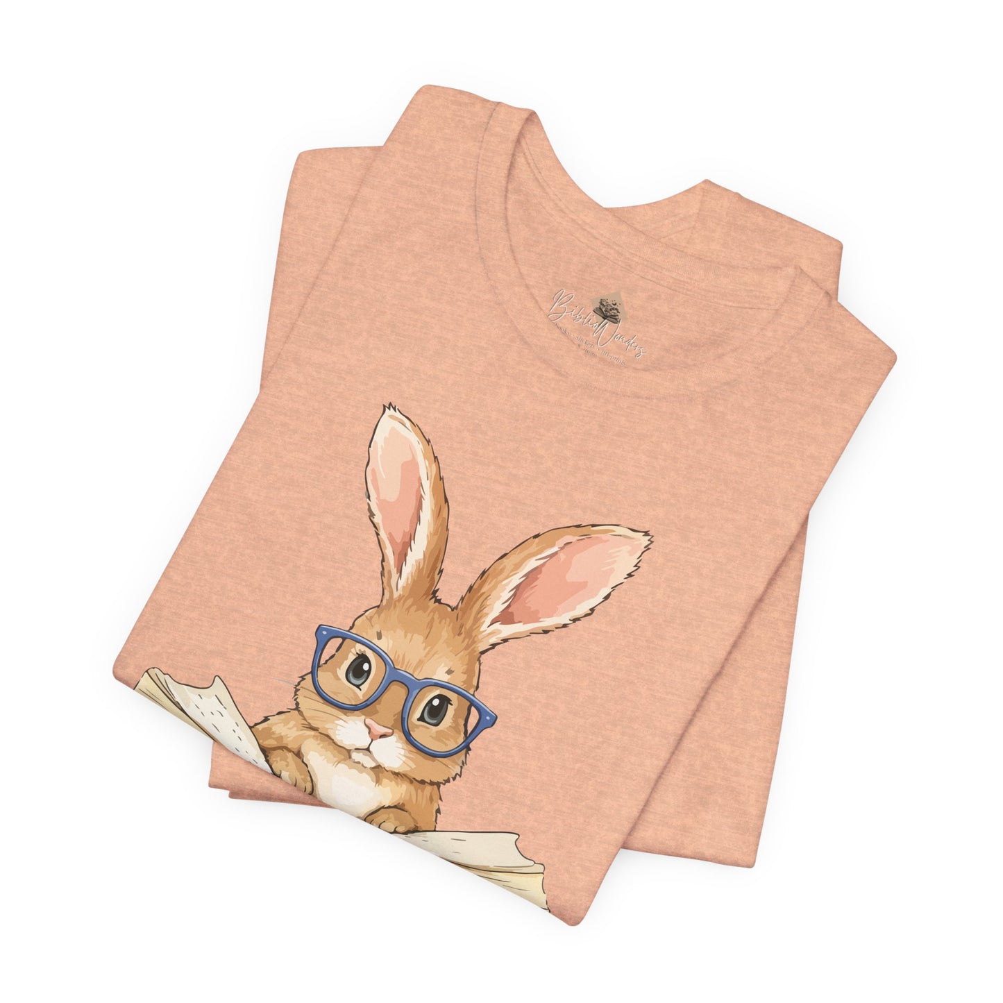 Reading Rabbit T‑Shirt — Cute Bunny with Books & Coffee Graphic Tee