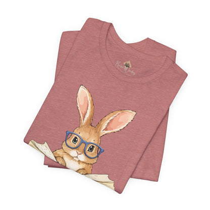 Reading Rabbit T‑Shirt — Cute Bunny with Books & Coffee Graphic Tee