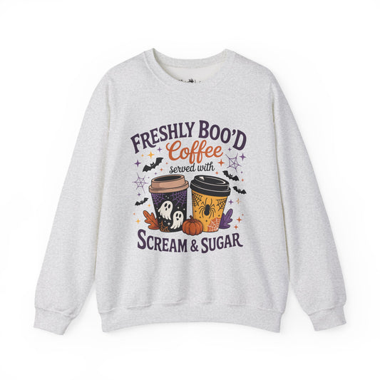 Halloween Coffee Sweatshirt, Cozy Fall Top, Spooky Gift, Unisex Crewneck, Autumn Fashion