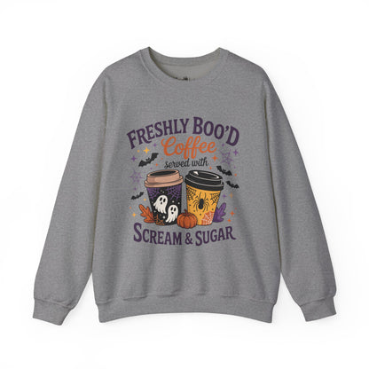 Halloween Coffee Sweatshirt, Cozy Fall Top, Spooky Gift, Unisex Crewneck, Autumn Fashion
