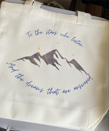 “To The Stars Who Listen…” Quote Tote Bag | Popular ACOMAF Book Quote