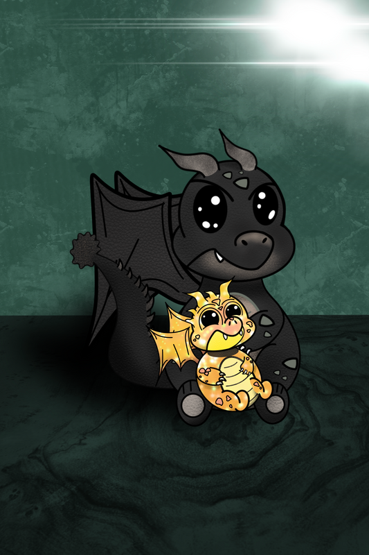 Fourth Wing Art Print | Tairn with Baby Andarna | Cute Dragon Print
