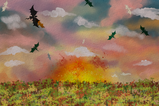 Flying with Dragons | Digital Watercolor Art Print | Licensed Fourth Wing Print